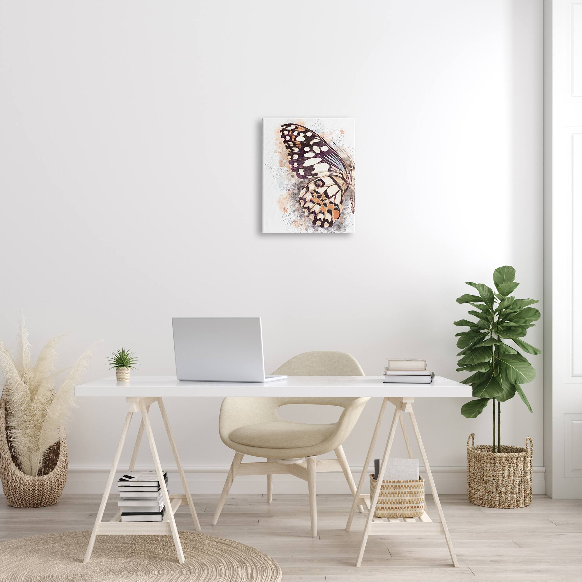 Stupell Industries Close Up Butterfly Patterned Wing Paint Splatter Canvas Wall Art